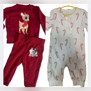 Red Reindeer sweatsuit and Candy Cane Onesie bundle